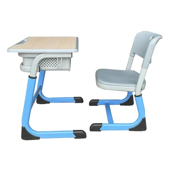 Student Modern Classroom Furniture Set Kids Study Table And Chair With Wooden Desktop