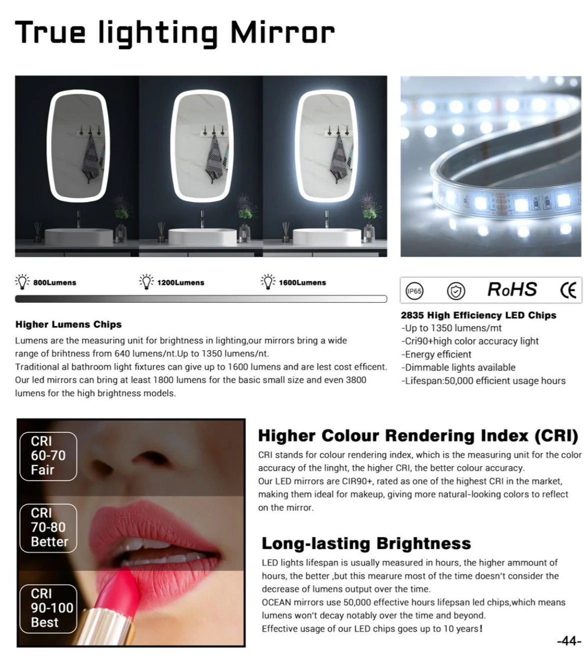 Smart Rectangle Wall Mirror Bathroom Vanity Smart Mirror Bathroom Lights Waterproof Backlight