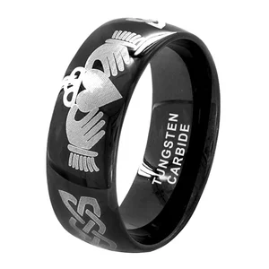 Coolstyle Jewelry 8mm Black Tungsten Ring for Men Women Engagement Band Irish Claddagh Celtic Knot Design Polished Comfort Fit