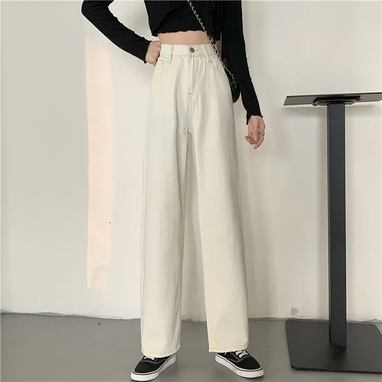 Wide Leg Fashion Ladies Jeans Pants Fall Winter High Waisted Loose Slim ...