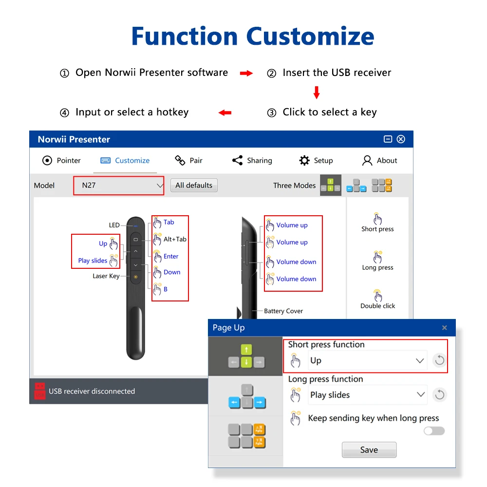 Custom Logo USB Wireless Presenter with RED Laser Pointer Remote Control Laser Pointer Specifications