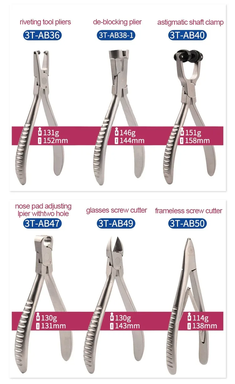 Glasses Plier Set Several Types for Option Spectacle Adjusting Plier Glasses Pliers Tool Nose Pad Arm Temple Bridge Adjustment