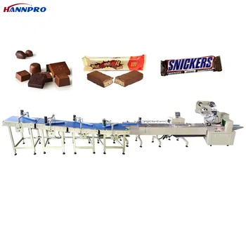HANNPRO Cereal Energy Bar Biscuit Flow Packaging Machine Chocolate Bar Packing Line With Feeding Conveyor