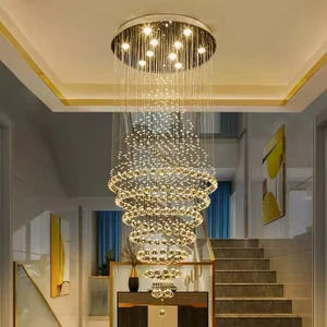 Zeal Lighting Long Stair Pendant Light Luxury Modern K9 Crystal Chandeliers High Ceiling Light for Villas