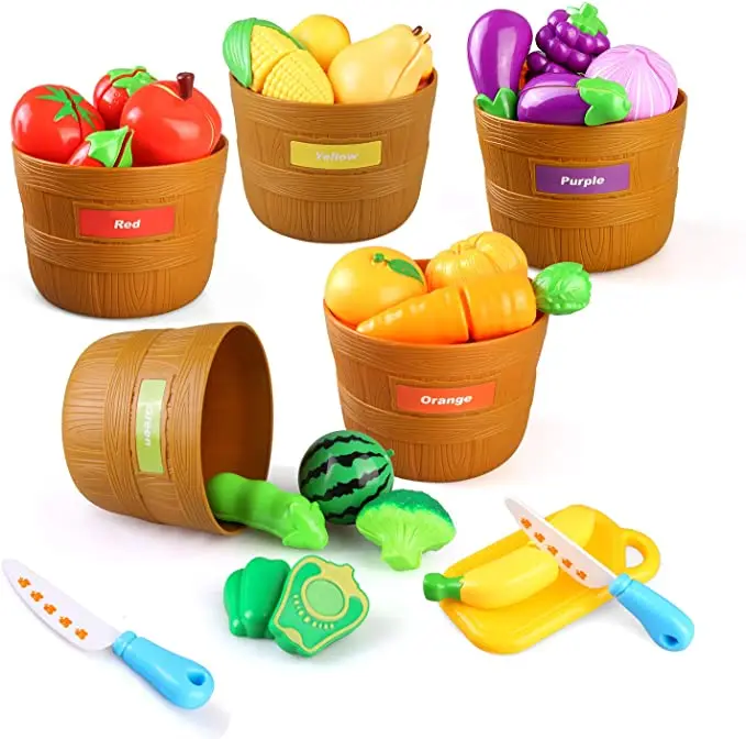Battat - Panier de Fruits et légumes du marché Fermier - Jouets de Nourriture pour Enfants - Ensemble Alimentaire avec Planches à découper et Accessoires - 2 Ans et