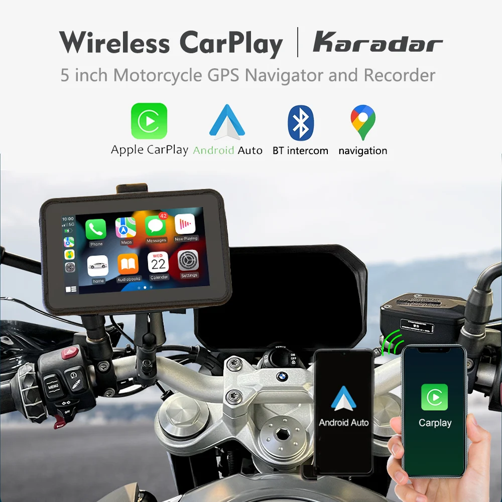 5 IPS Touch Screen Portable Motorcycle Navigator Wireless CarPlay  Waterproof