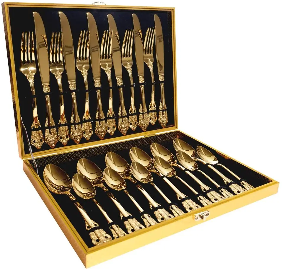 24-piece Gold Flatware Silverware Set,18/10 Heavy Duty Stainless Steel ...