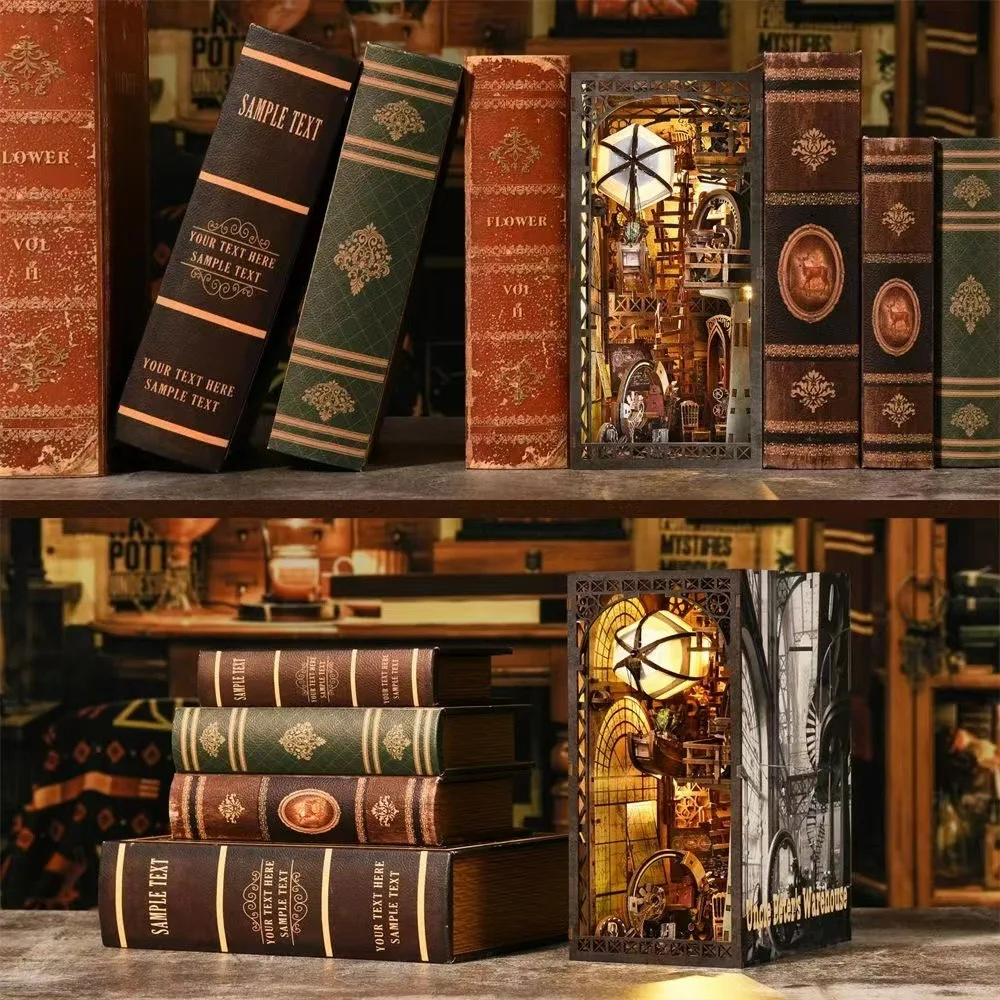 product 3d wooden puzzle mechanic book nook   diy toys for adults creative bookshelf insert with moving parts538-1