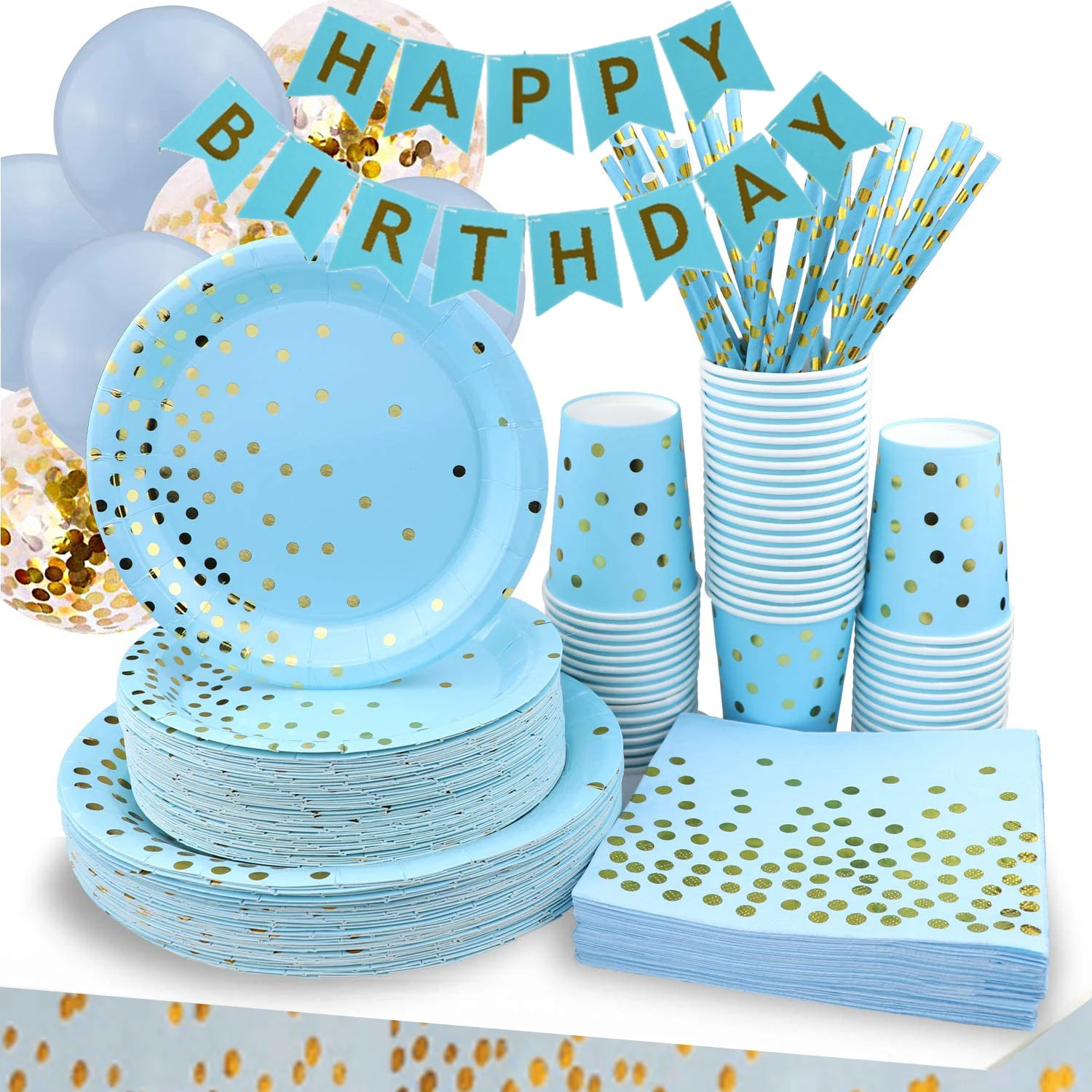 Disposable Tableware Plates Happy Birthday Banner Rose Gold Party Plates Set  for Happy Birthday Party Decoration Supplies