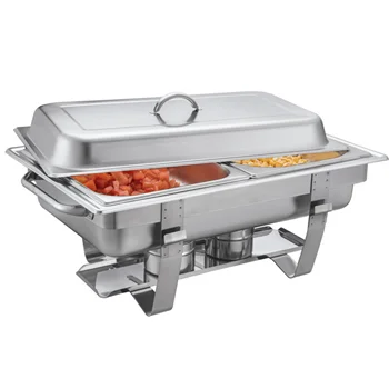Buphex SS201 Economy Chafer 9L 633-2 Fixed Stand Chafing Dish 8L with GN1/2x2 Food container for hotel,restaurant, buffet, party