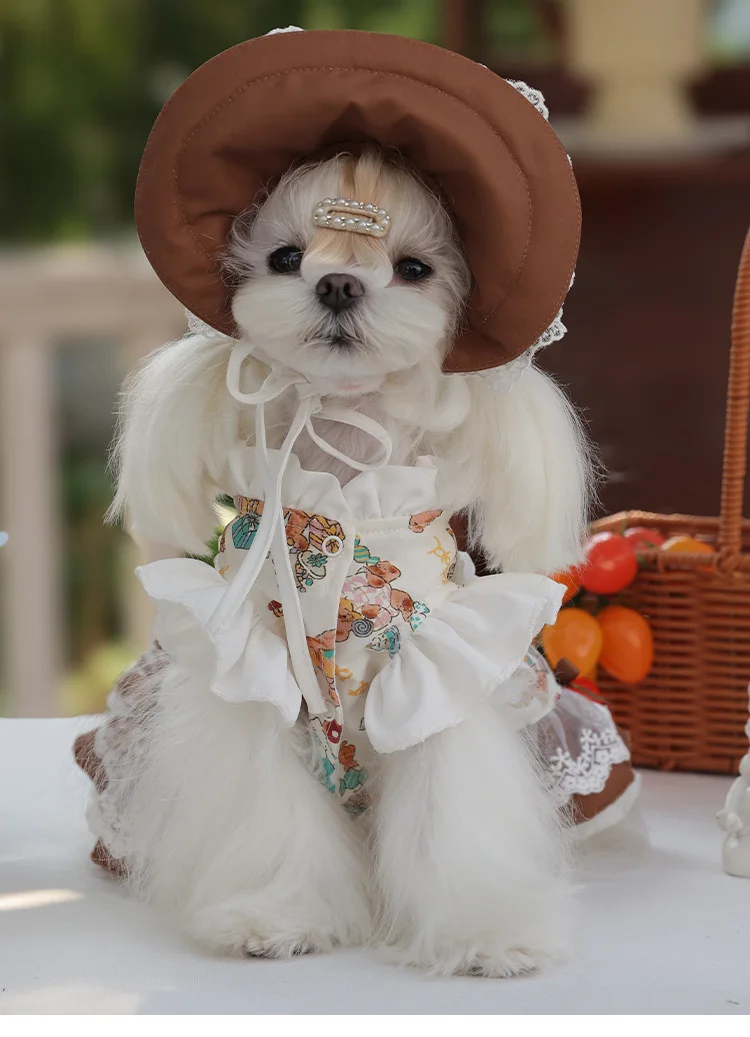 Lolita Pet Skirt High Quality Dogs Clothing Cute Dog Dress With Hat Laces Suit