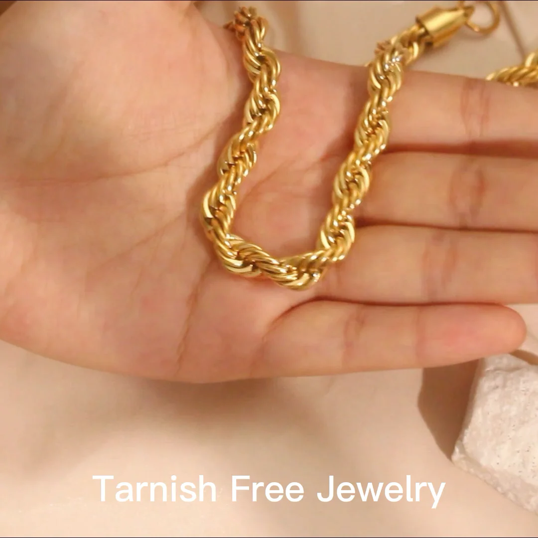 Fashion Gold Plated Jewelry Twist Link Chain Pendant Necklaces Stainless Steel Rope Chain