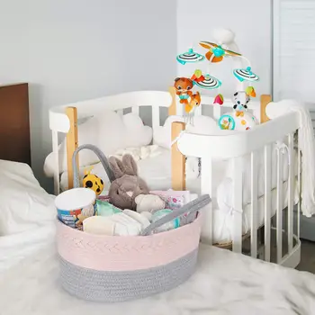 Baby Diaper Caddy Organizer Cotton Rope Large Capacity Nursery Storage Bin Diaper Basket Shower Gift
