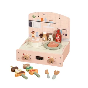Wooden BBQ Tools Table Set Pretend Play Kitchen Toys Cooking Simulation Dollhouse Kitchenware Educational Preschool Toy