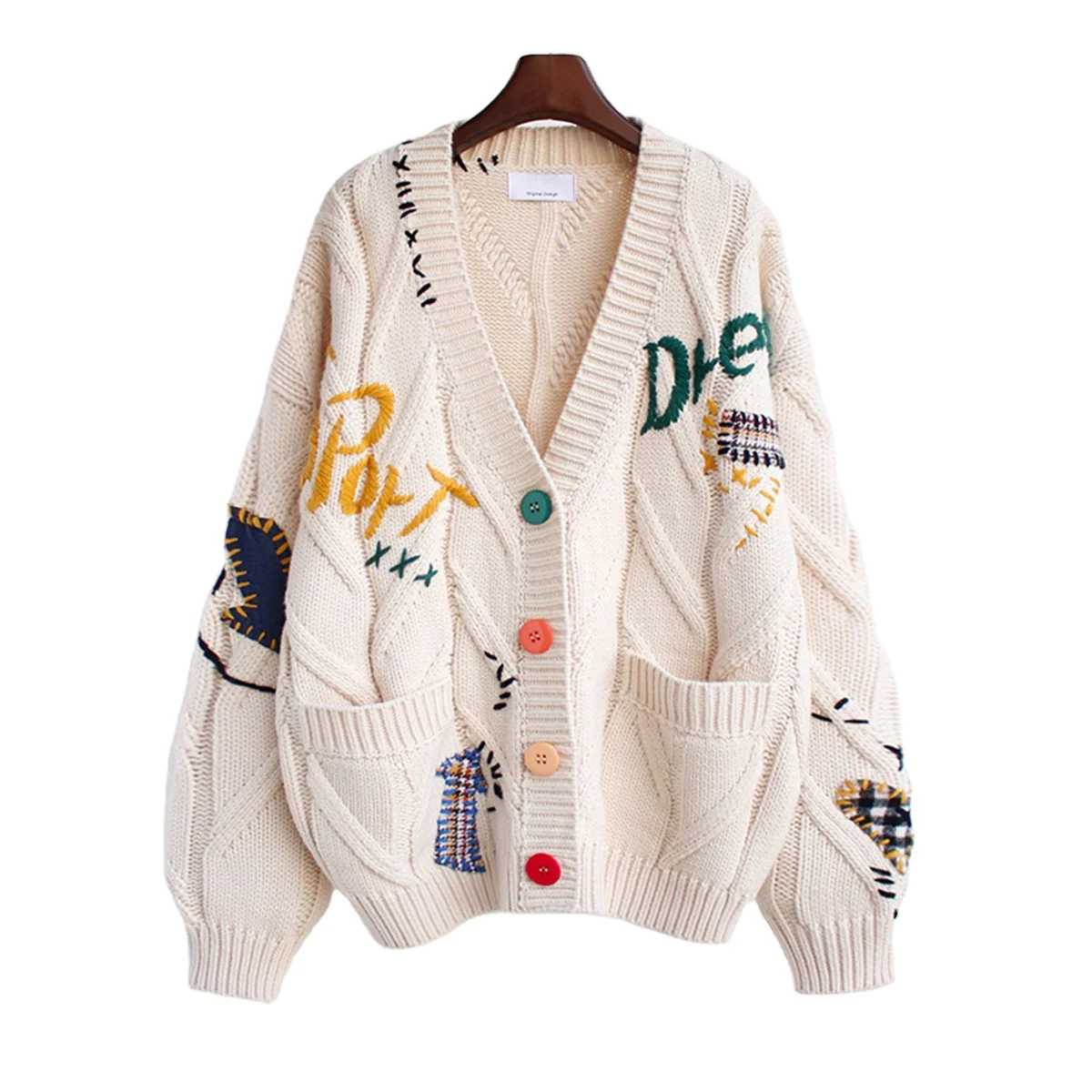 Femei Modele Toamnă Iarnă Pulovere Lărgute Cardigan Lady Pulover de Tricot Warm Jacket cu buzunare Broderie Modele de Tricotat Cardigane Cojocuri
