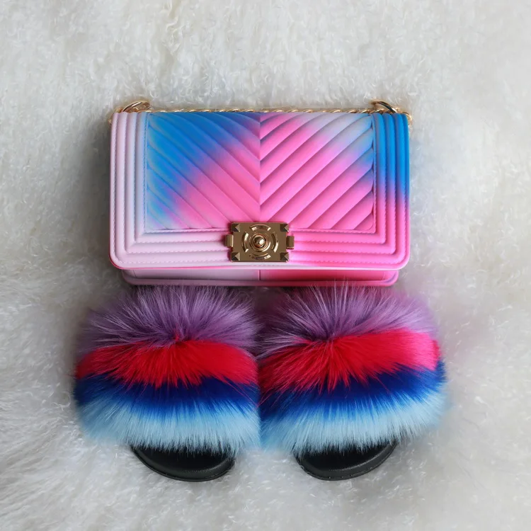 fur slides and purse set vendor