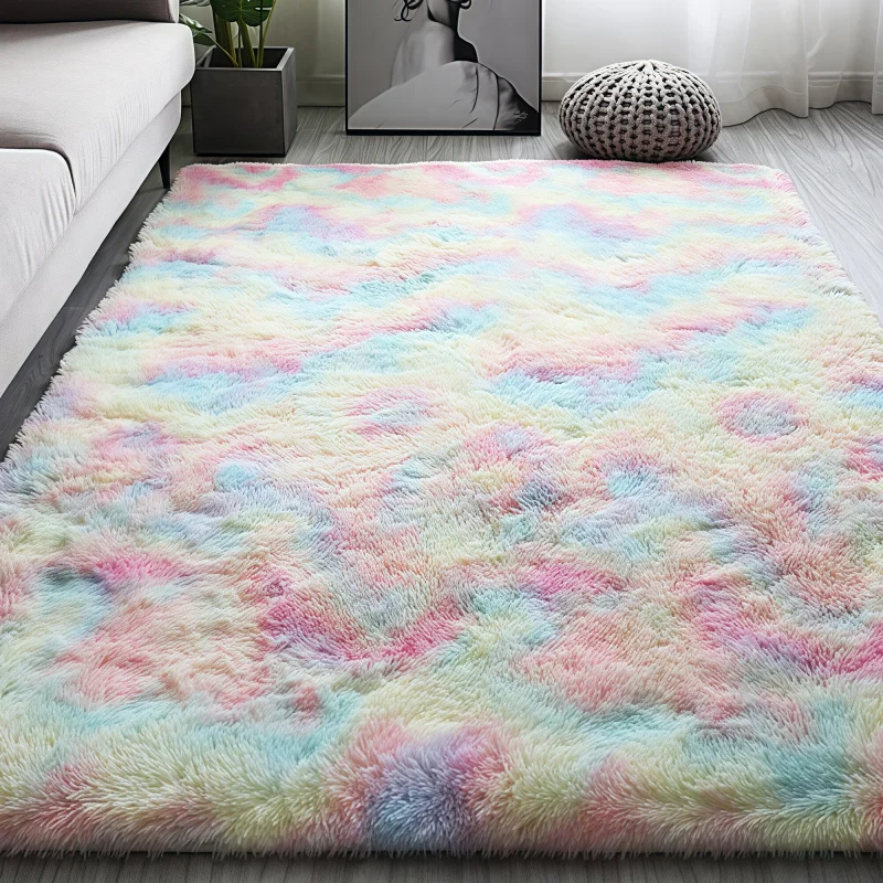 Light Luxury Home Decor Rugs High Pile Soft Fluffy Area Carpet with Tie-dyed Colors for Livingroom Girls Kids Baby Bedroom