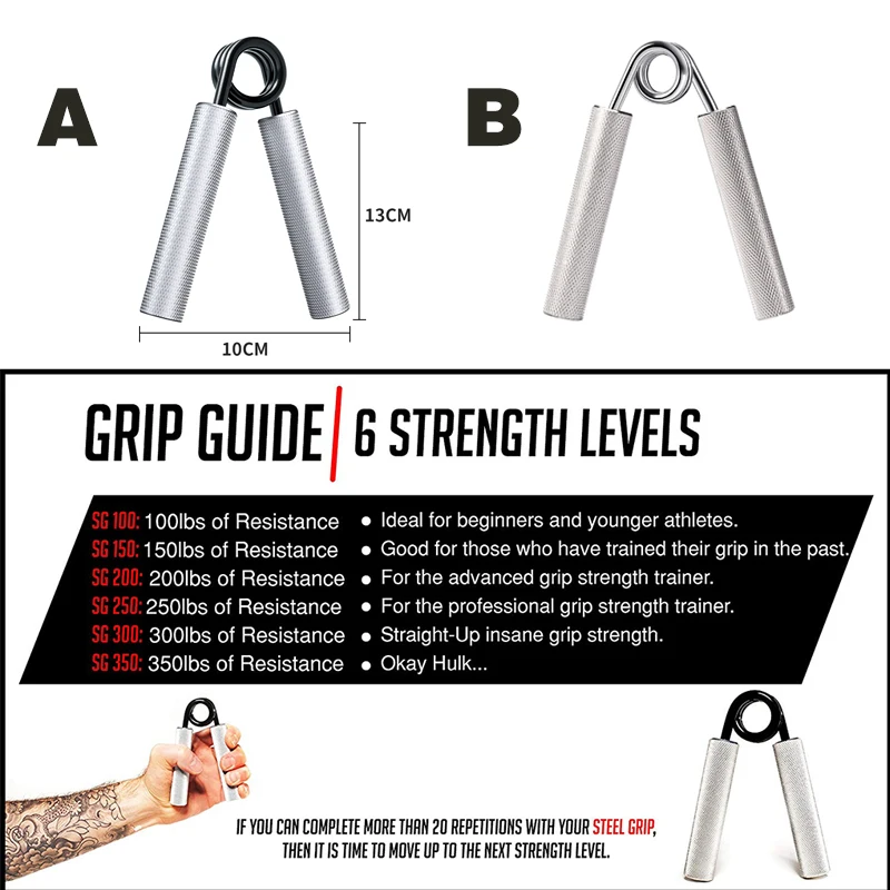 1pc Hand Grip Exerciser Strengthener Resistance Levels 100 350 Lbs