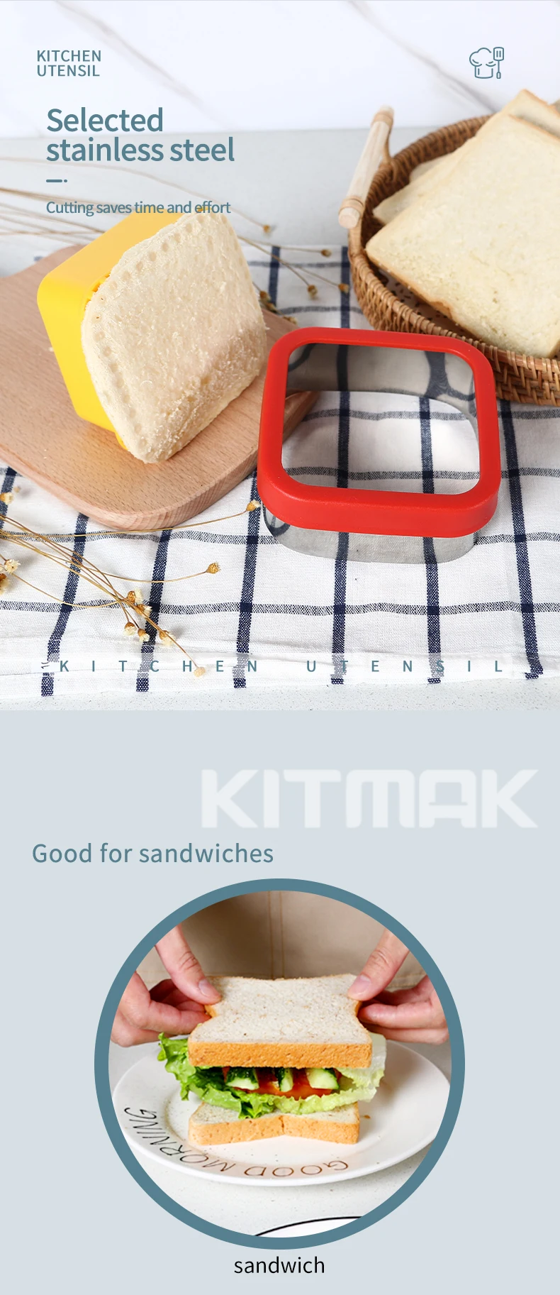 Sandwich Cutter And Sealer Set For Kids With Square Variety Fruit