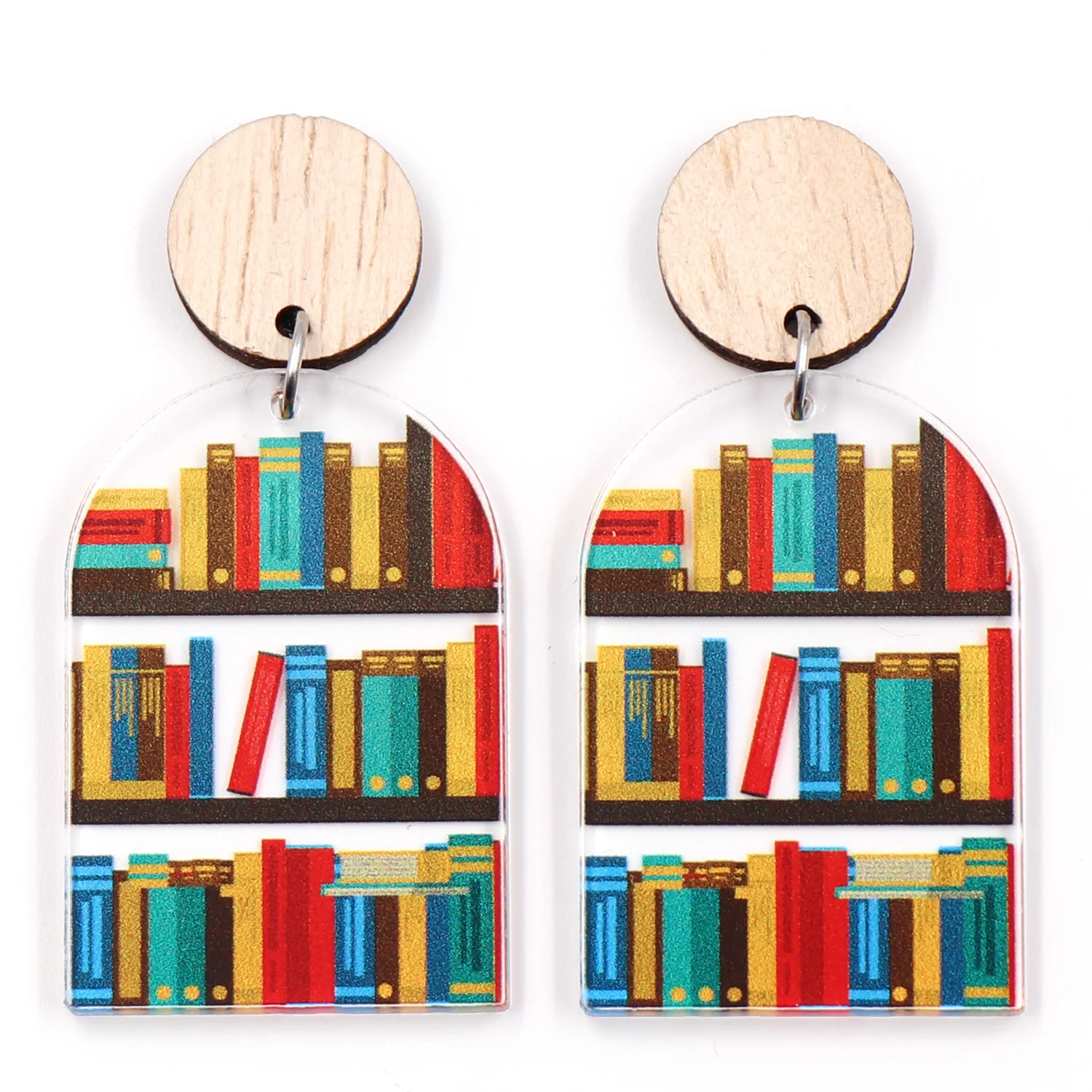 MD125ER2031 1pair New product CN Drop book lover Bookshelf  TRENDY teacher gift Acrylic stainless steel earrings Jewelry