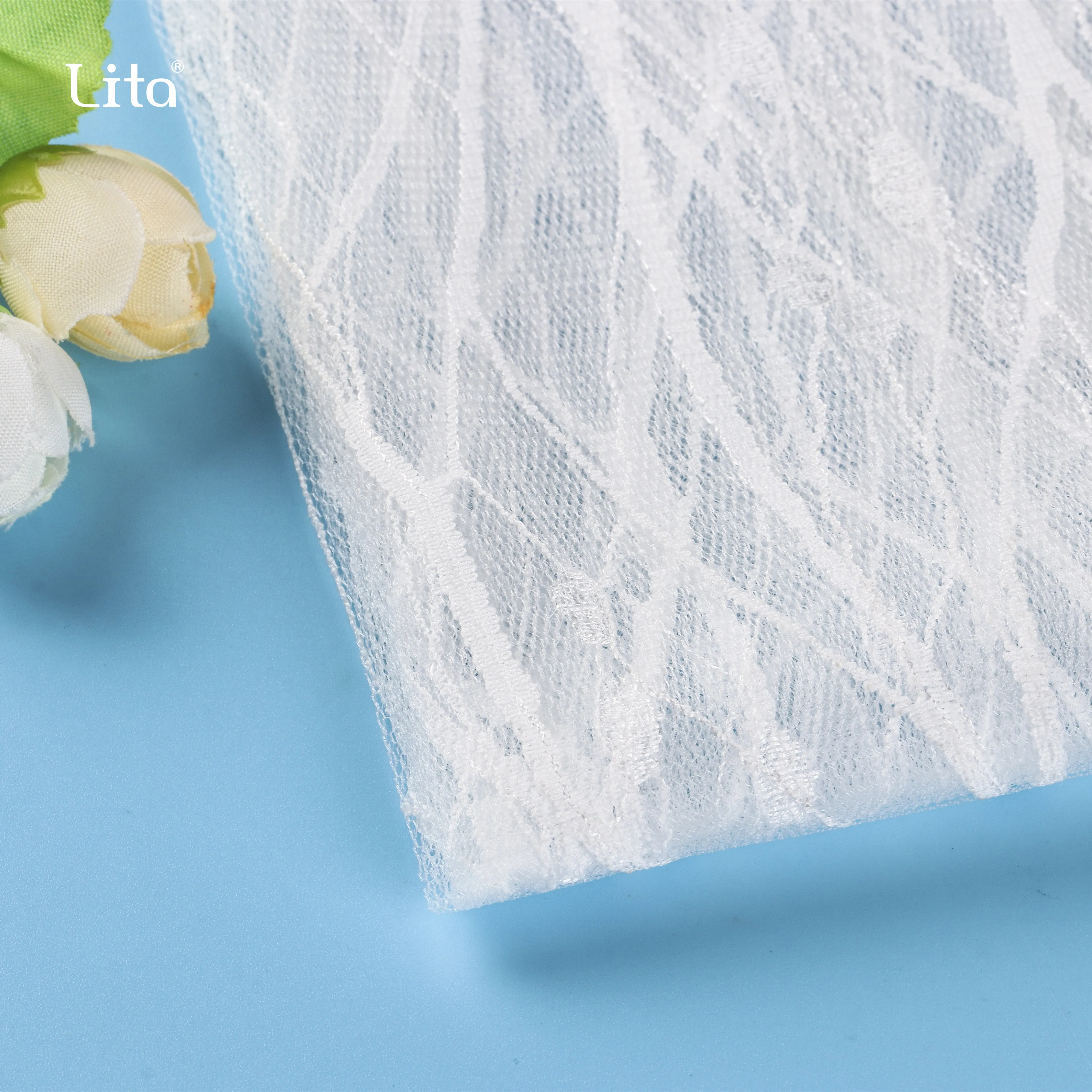 20D 100% nylon mesh fabric voile tulle like tree branch geometric design for wedding
