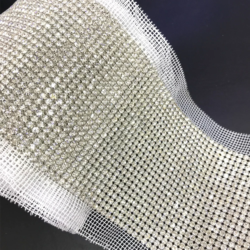 S451 24 Rows Silver Color Sparkly Rhinestone Mesh Trim Bling Crystal Mesh Roll Diamond Mesh Rhinestone Ribbon