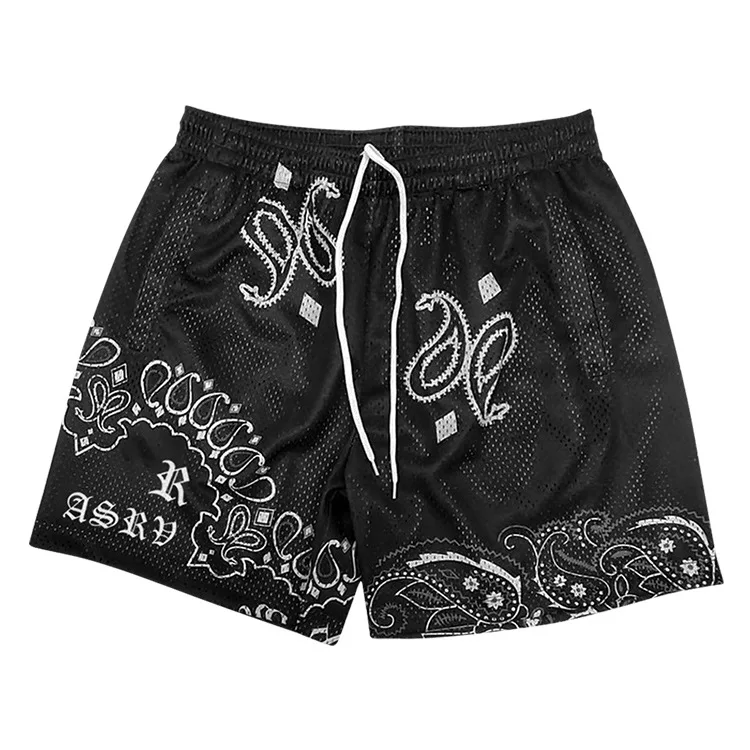Custom high street style sport basketball printing shorts quick drying polyester breathable bandana mesh shorts for395_voghion.com