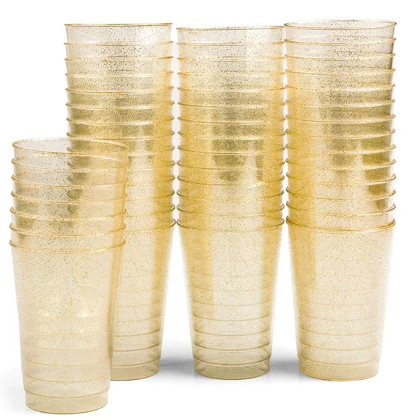 Elegant 12 Oz Clear Plastic Cups with Gold/silver Glitter