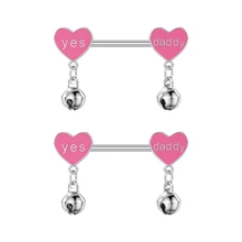 5Pair/Set Pink Hot Sale Heart Nipple Ring Barbell With Bell Cute Body Piercing Jewelry 14G Nipple Shield For Women Girls