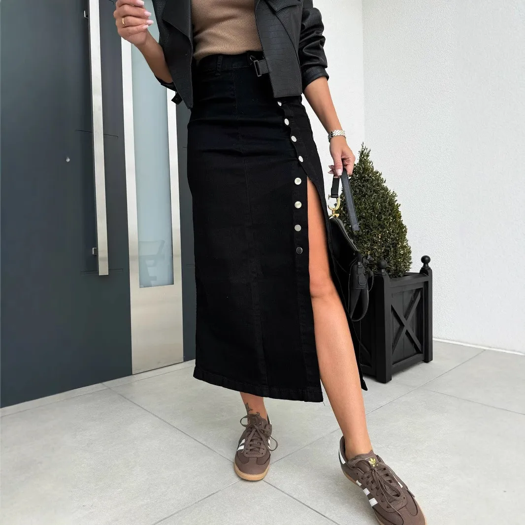 Acquista Estate nuova tinta unita personalizzata strada piccante ragazza stile abbigliamento donna gonna a pieghe in denim gonna corta in Italia a partire da 36