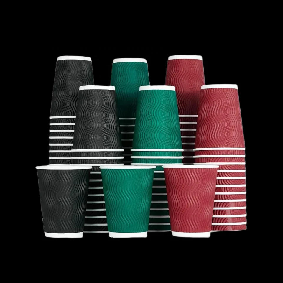 Custom Wholesale Paper Cups with Lid Recyclable Disposable Single Double Ripple Wall Beverage Cups for Milk Tea Coffee