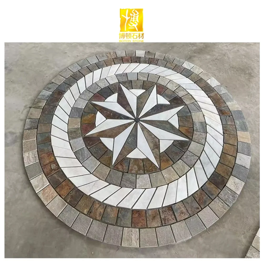 BOTON STONE Natural Stone Mixed Round Granite Pavers Circular Pattern  Medallion Compass Paving Stone, image size:1000x1000