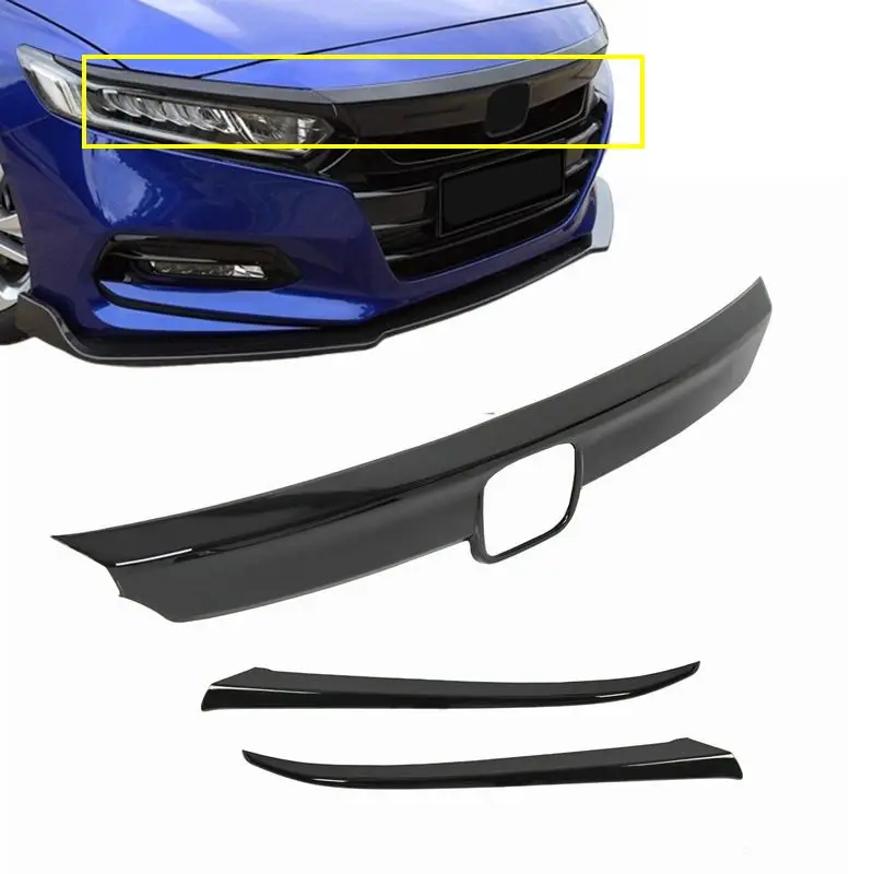 OEM upgrade modified ABS glossy full black lip front bumper upper grille cover black molding trim for Honda accord 2018-2020