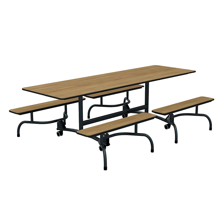 University Mobile Wooden Canteen Dining Table School Folding Canteen Table With Bench