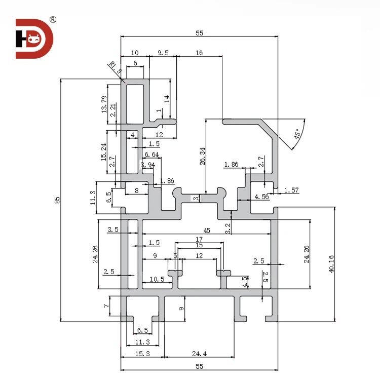 product 5585 extruded industrial aluminum profile 25 times speed line 254 pitch chain bs25 c208a aluminum alloy profile-3