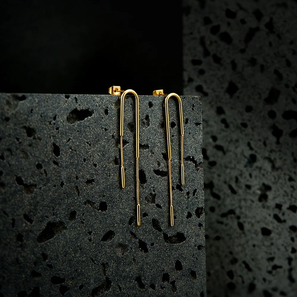Original Design 18K Gold Plated Stainless Steel Jewelry Geometric Irregular Round Line Tassels For Women Drop  Earrings E231514