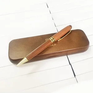 High Quality Luxury Business Gift Walnut Wood  Pen Set  Engraved with Custom Logo Wood Twist Ballpoint Pen Set with Wood Box