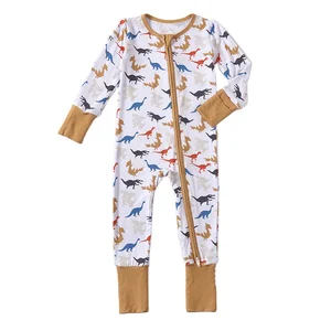 Wholesale Unisex One Pieces Playsuits Jumpsuit Double Anti-Slip Zipper Bodysuits Full Print Bamboo Baby Clothes Baby Rompers