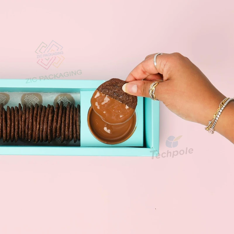 Fast Food Cookies Slide Box Crepe Cake Bakery Chocolate Truffles Catering Paper Box Packaging with Insert Sauce Dip