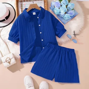 2026 Summer Cotton Girls Clothing Set New Short-Sleeved Shirt Shorts Casual Style with Logo Pattern Children's Clothes for Kids