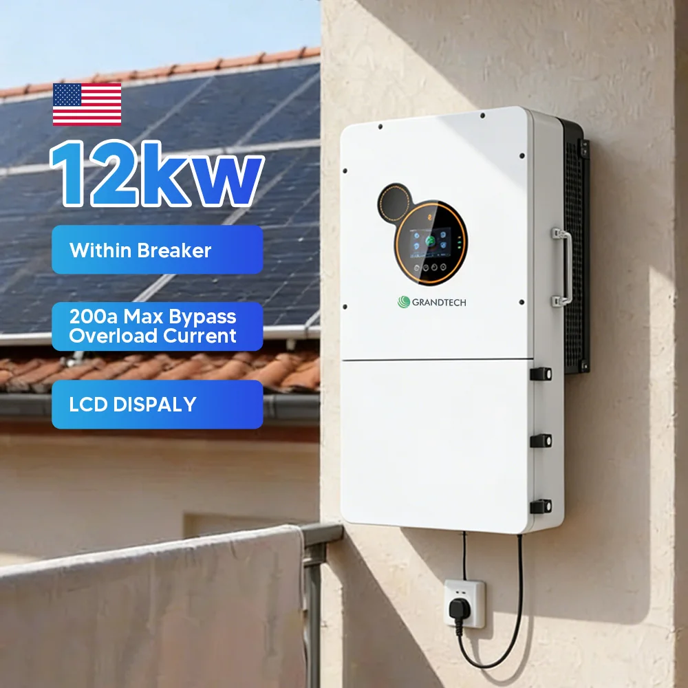 STOC SUA: Inversor hibrid Sei 12k Pro de 12 kW, 8 kW, 10 kW, 6 kW, cu posibilitatea de conectare în paralel (6 unități), cu întrerupător automat de circuit, inversor solar cu fază divizată