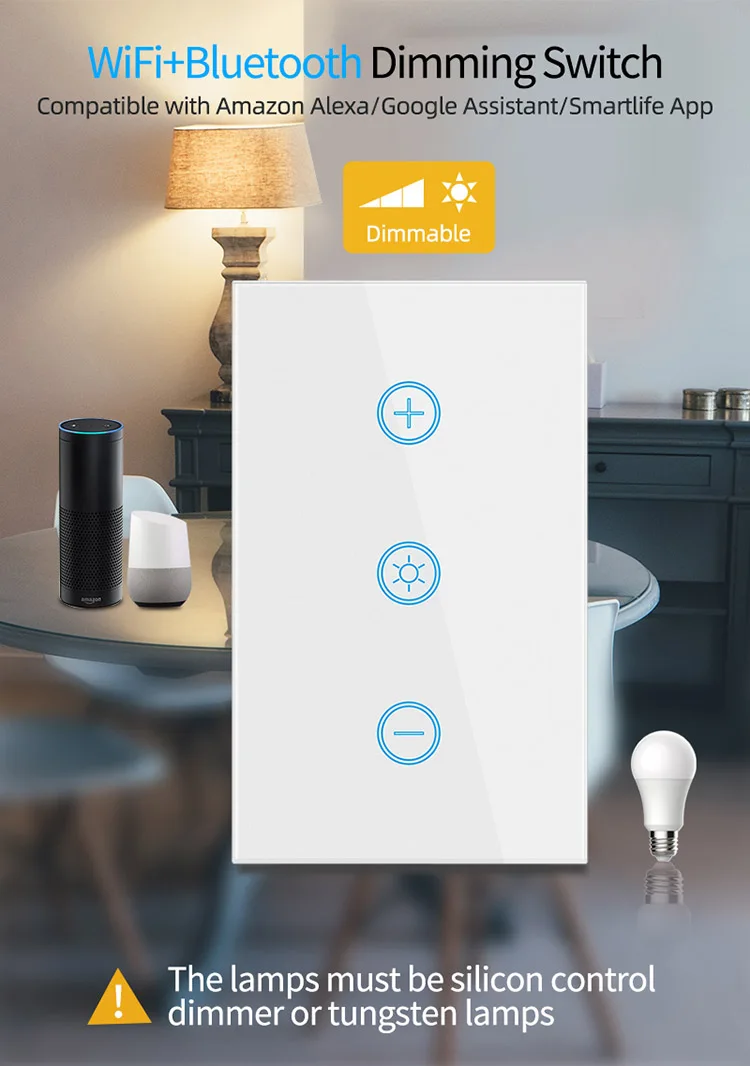LEDEAST DS-172 110V 220V Tuya Smart Wifi Voice Control Switch White Black Gold Touch Smart Dimmer Switch