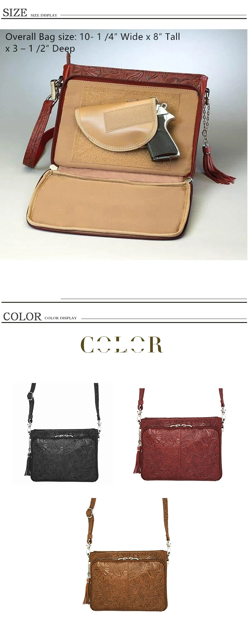 American Cowhide Concealed Carry Crossbody Purse Satchel Style Purse