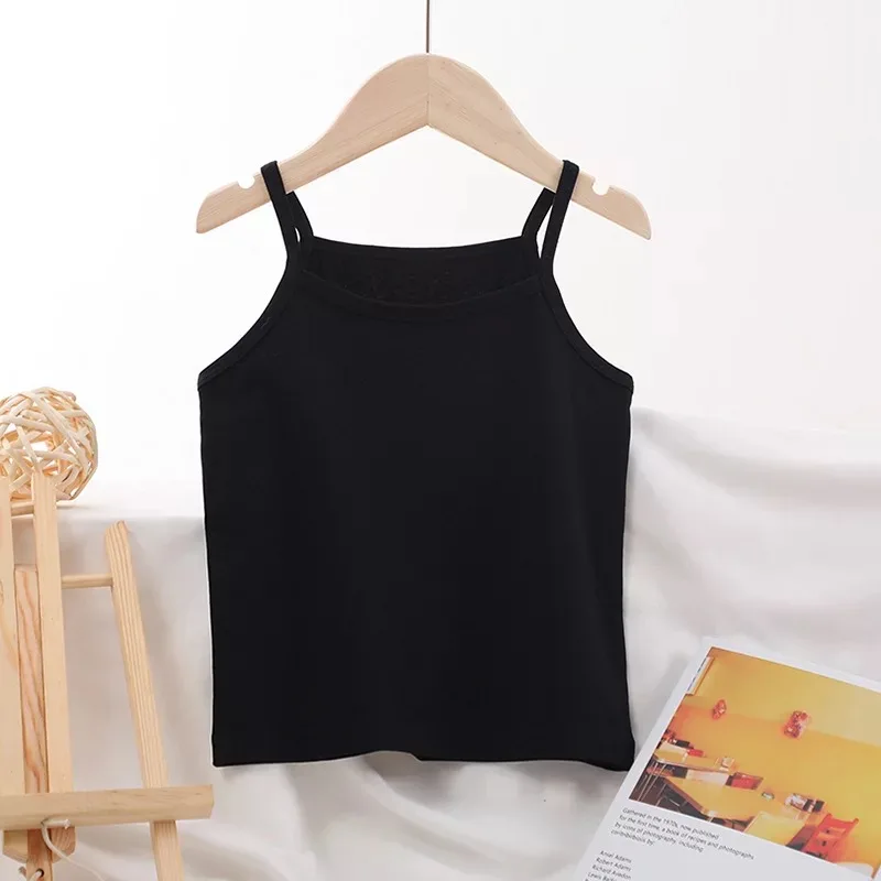 Детский однотонный дышащий жилет на бретелях из чистого хлопка тонкий летний базовый топ для маленьких девочек