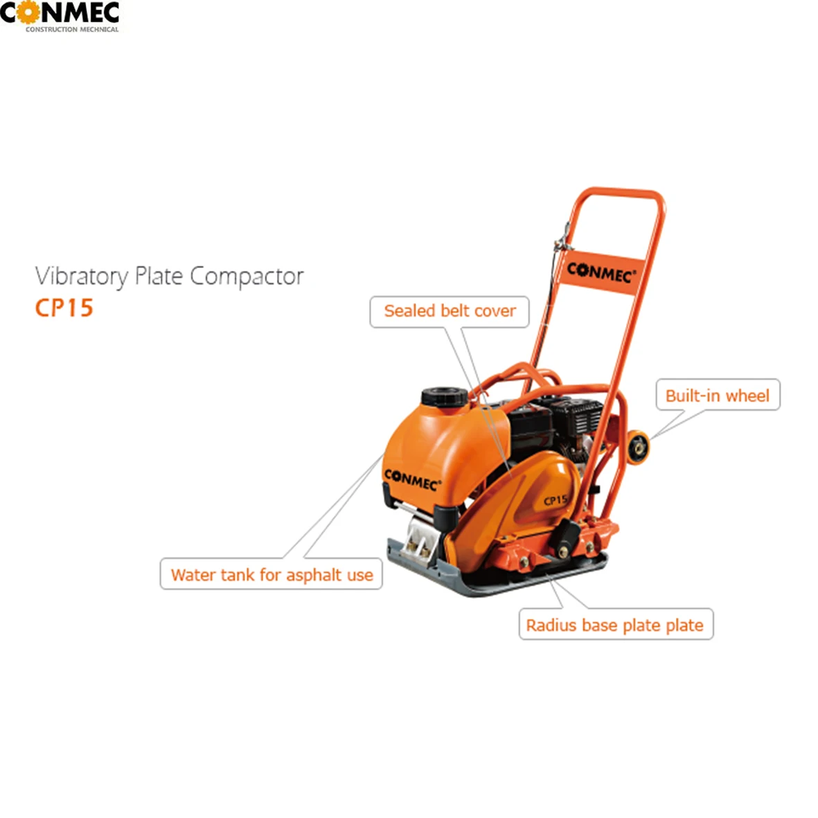 CE Vibratory Plate Compactor Machine Conmec Honda GX160 Engine Water and Trolley Wheel