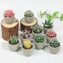 Mini Artificial simulation Succulents DIY cheap small  Meaty Flocking Plants Paper Pulp Vase for Artificial Greenery wholesale