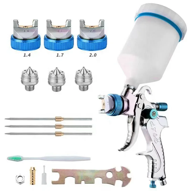HVLP Paint Spray Gun for Wall Painting Pneumatic Tool with Three Different Spray Nozzles
