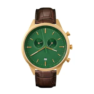 Full Grain Leather Quartz Business Fashion Style Ronda 316L Stainless Steel Case Chronograph Water Resistant Unisex Watch