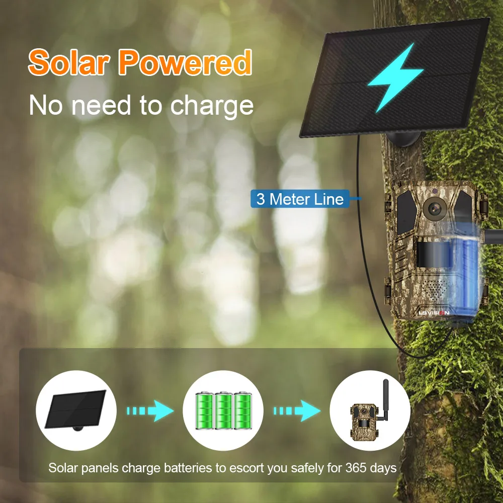 LS VISION 4MP 4G Solar Hunting Trail Camera PIR Sensing AI Motion Detection Alarm Sim Card LTE Cellular Outdoor Wildlife Camera