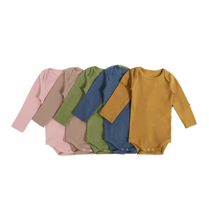 Hot Sale Infant Long Sleeve Jumpsuit Skin Friendly Ribbed Spring Envelope Shoulder Newborn Bodysuit Baby Boy and Girl Rompers